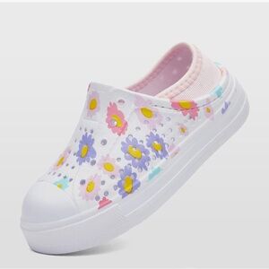 Floral Kids Clog Shoes - White and Pink